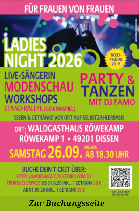 Die Ladies Night . Event in Dissen am 26.9.26 mit Musik und Unterhaltung für Frauen von Frauen auf dem Röwekamp