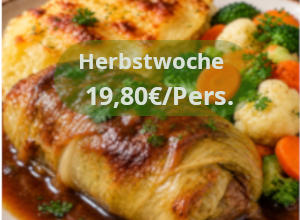 Mal herzhafte Kohlrouladen am Buffet essen im Röwekamp. Kohlroulade in herzhafter Soße bei der Herbstwoche im Röwekamp Dissen.